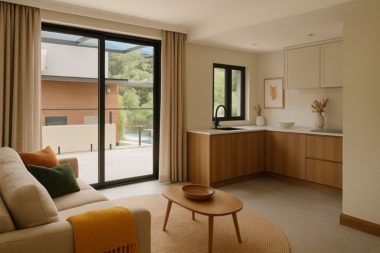 Artist's perspective — open kitchen and lounge area